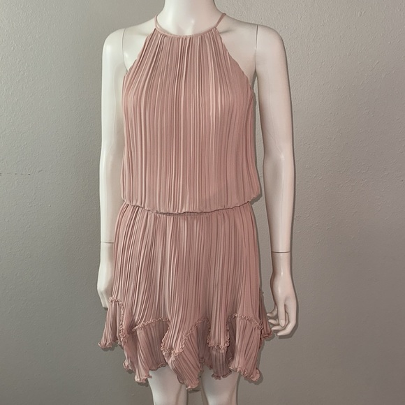HALSTON HERITAGE pink pleated halter ruffle romantic flirty dress 2 XS - Picture 4 of 8